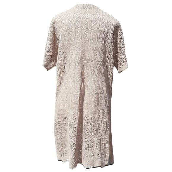 Open Knit Crochet Style Tunic Coverup Dress | Neutral Taupe Beige Beach Boho - Picture 7 of 10